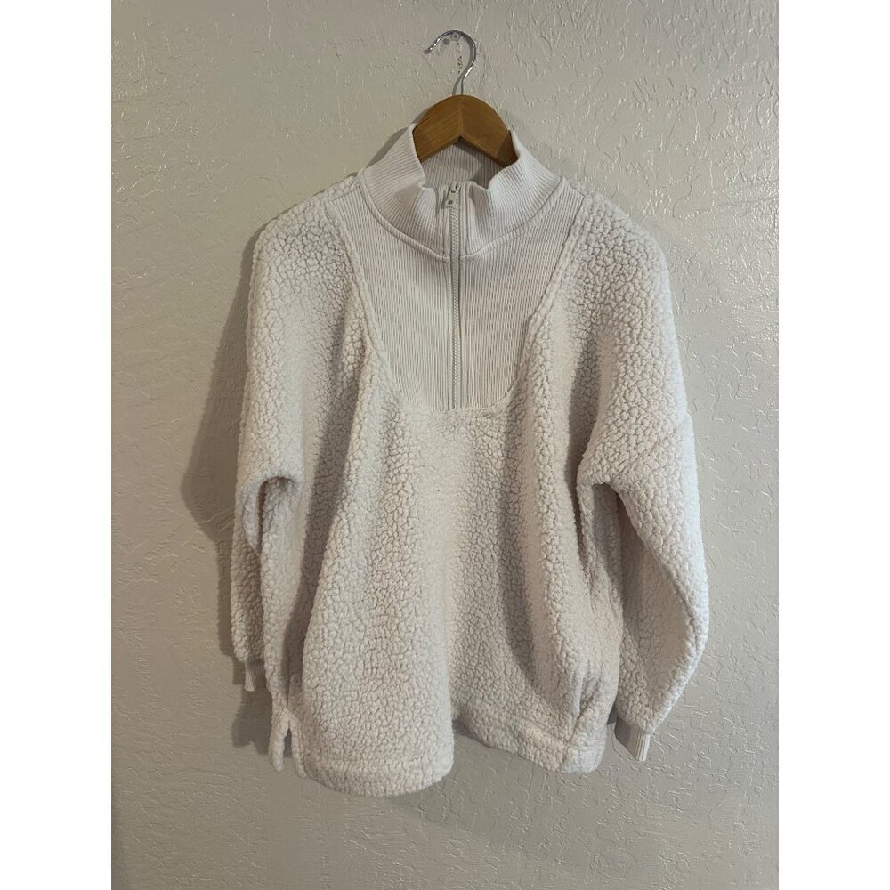 Y Aerie Dream Sherpa Oversized White Quarter Zip Cozy Active Pullover Sweater